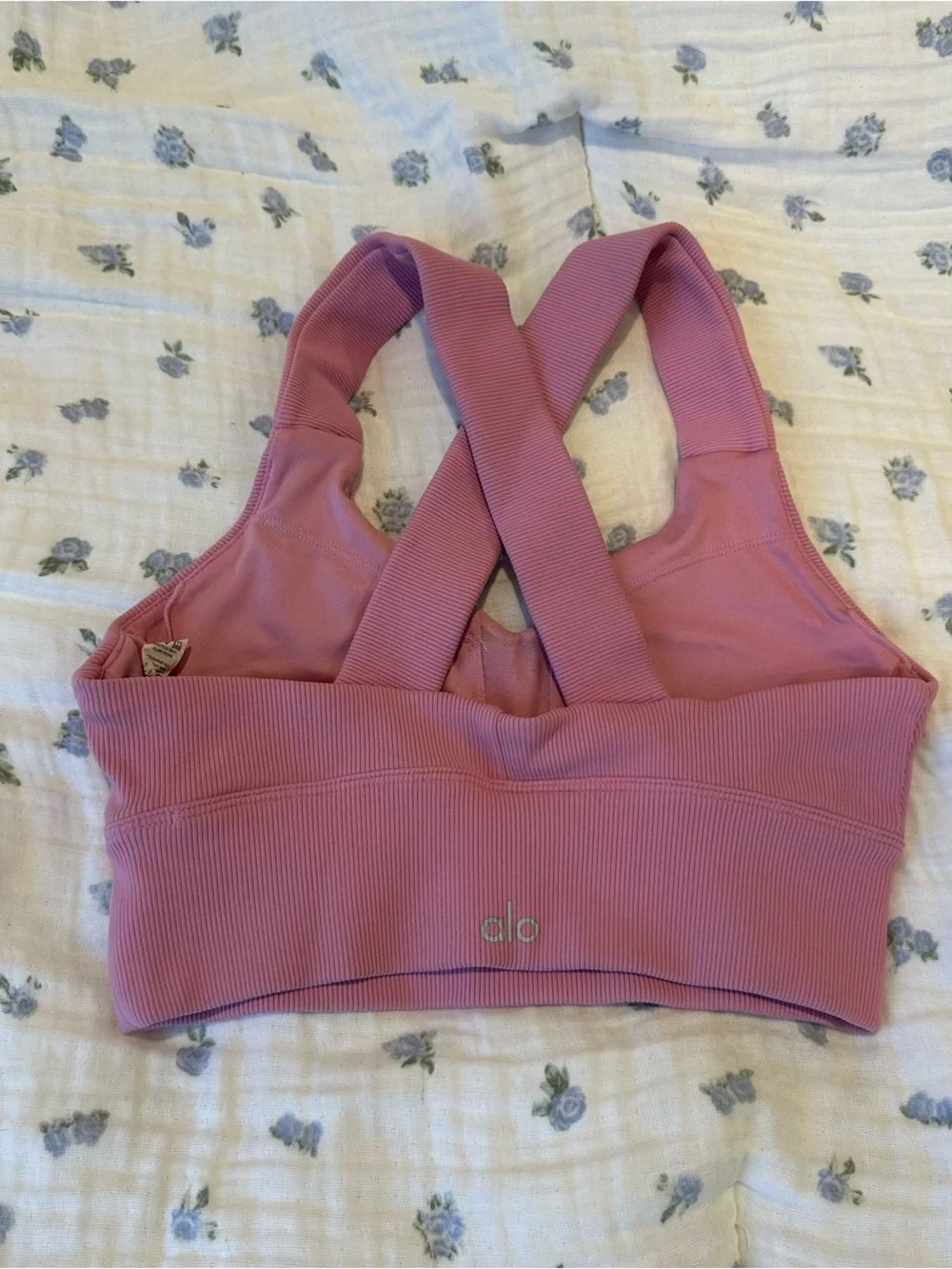 ALO Yoga Dusty Pink Ribbed Crossback Sports Bra